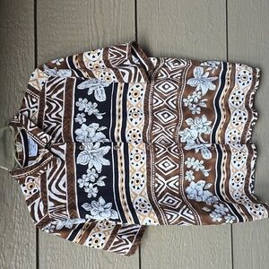 Vintage Alfred Dunner Neutral Tropical Tribal Abstract Print Camp Shirt Size 16P